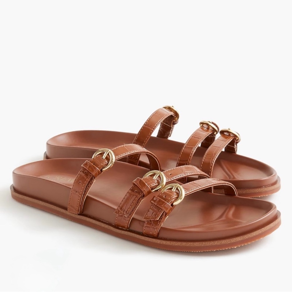 J Crew Factory Three-strap slide sandals, size 7 Brown Croc
